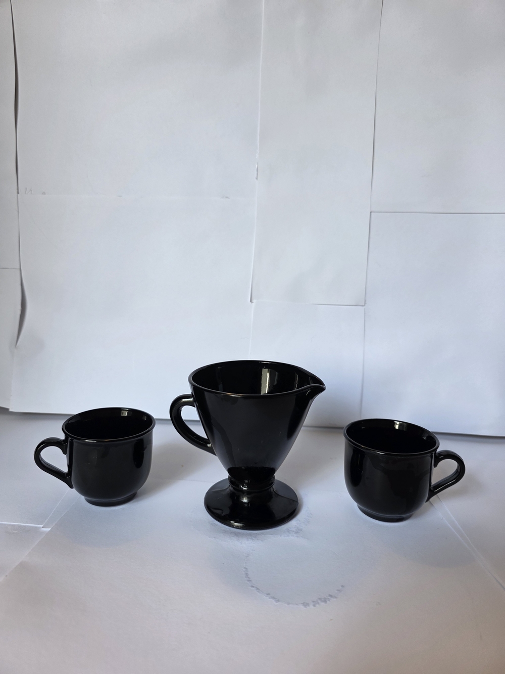 Vintage Arcoroc France Black Glass Coffee Set 2 Cups Creamer